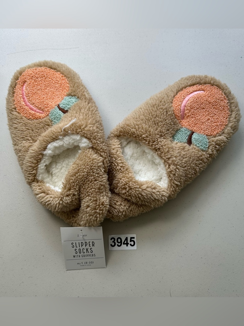 Women Slipper Socks With Grippers Tan Peach M/L 8-10 New